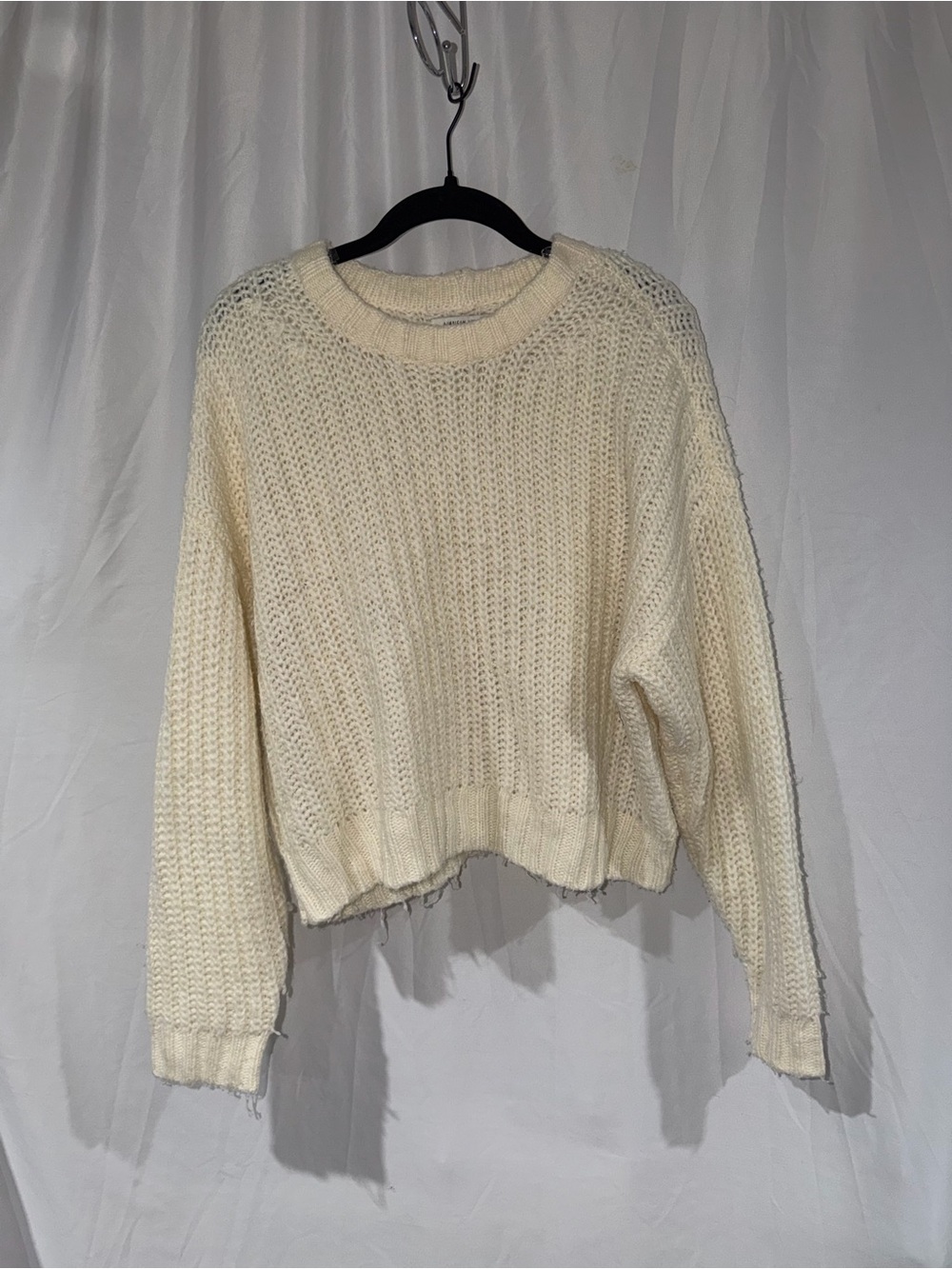 American Eagle Sweater Cream Open Knit Casual Pullover Crewneck Long Sleeve Top